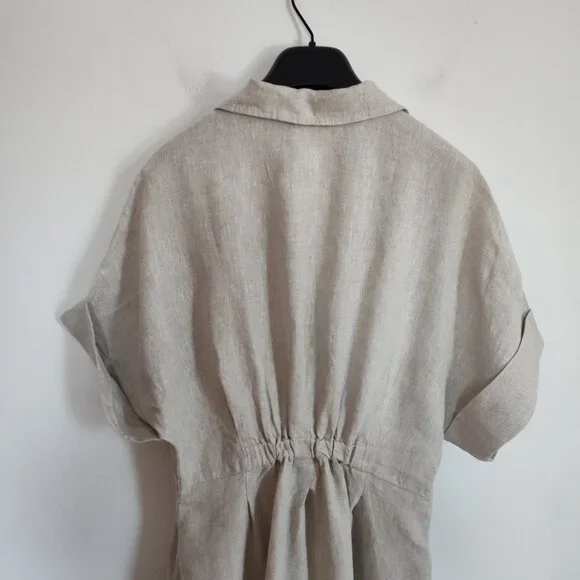 Ladies SZ M Madewell Oat Linen Midi Shirtdress - Picture 4 of 5